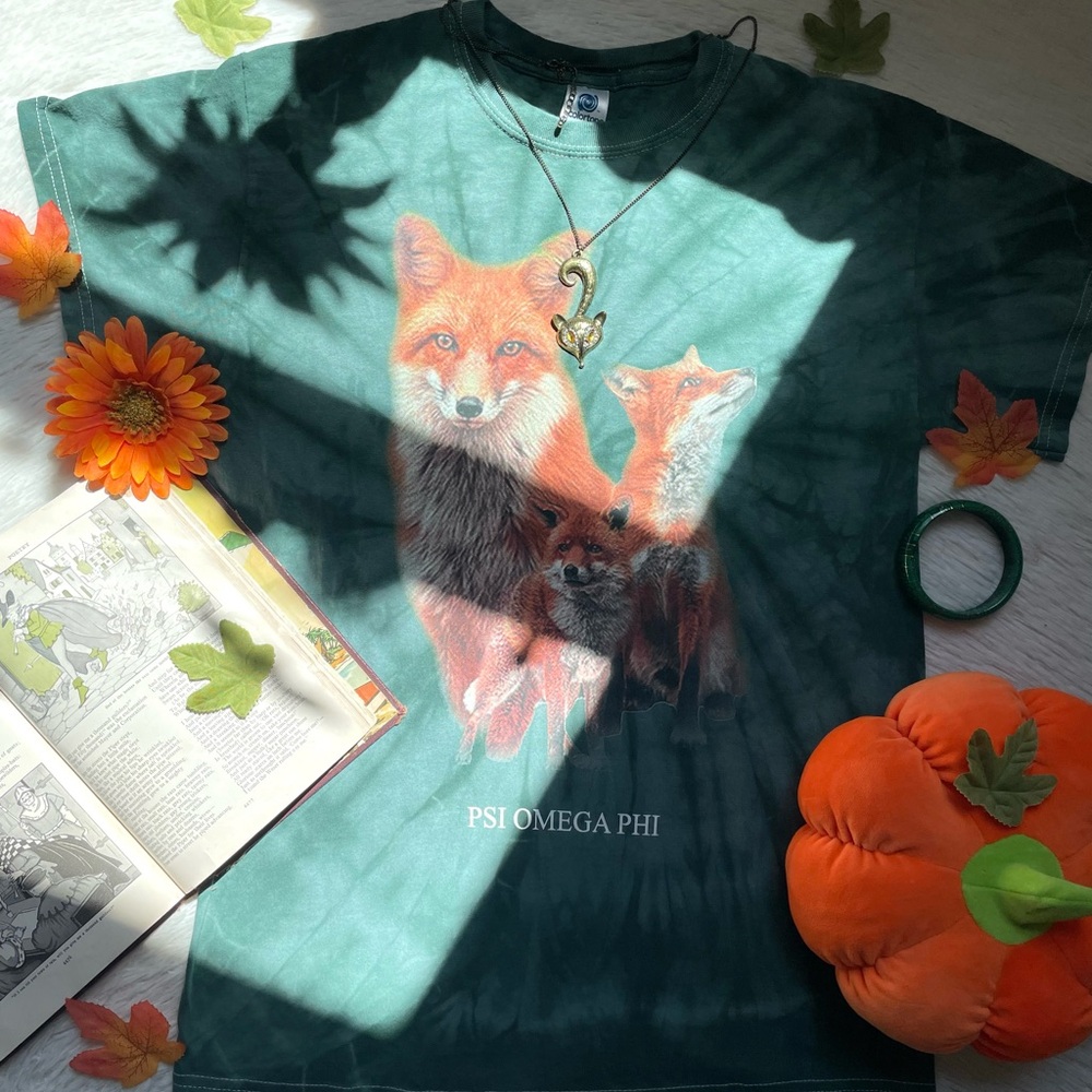 Y2K Colortone foxes green tie dye short sleeve tee - Picture 3 of 12